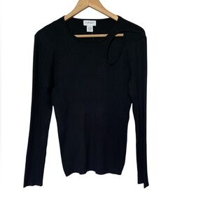 Carmen Marc Valvo Black Cut Out Ribbed Top Black NEW